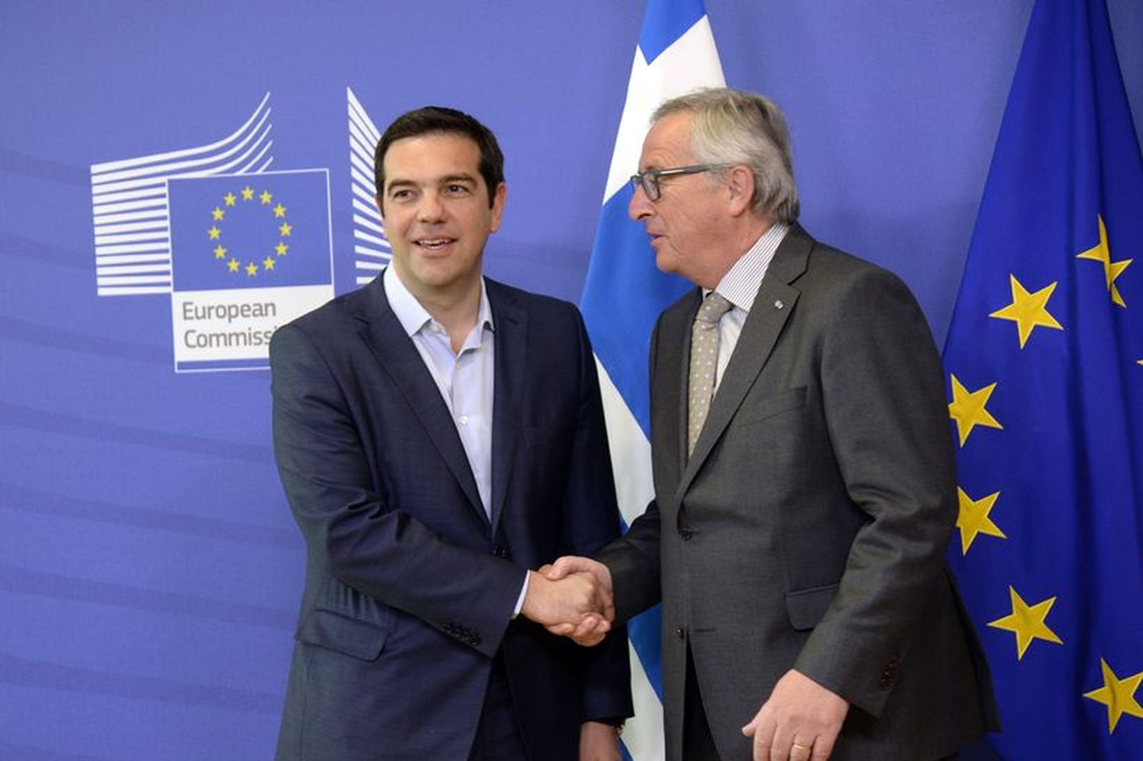 Alexis Tsipras, forsætisráðherra Grikklands, og Jean-Claude Juncker, forseti framkvæmdastjórnar ESB.