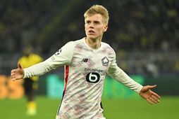 Hákon Arnar Haraldsson fagnar marki sínu í Dortmund í síðustu viku.