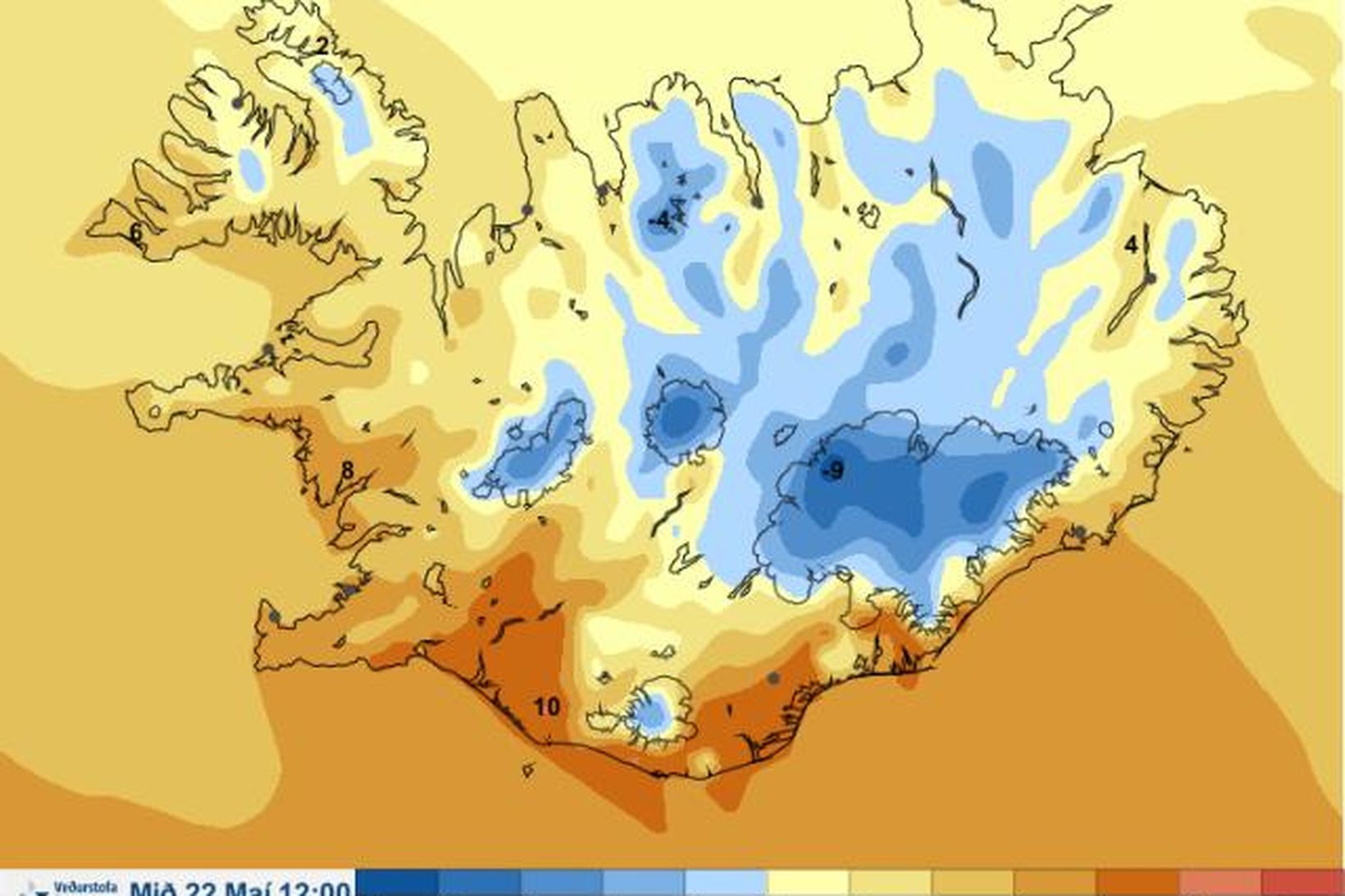 Kuldalegt er um að litast á samkvæmt hitaspá Veðurstofunnar á …