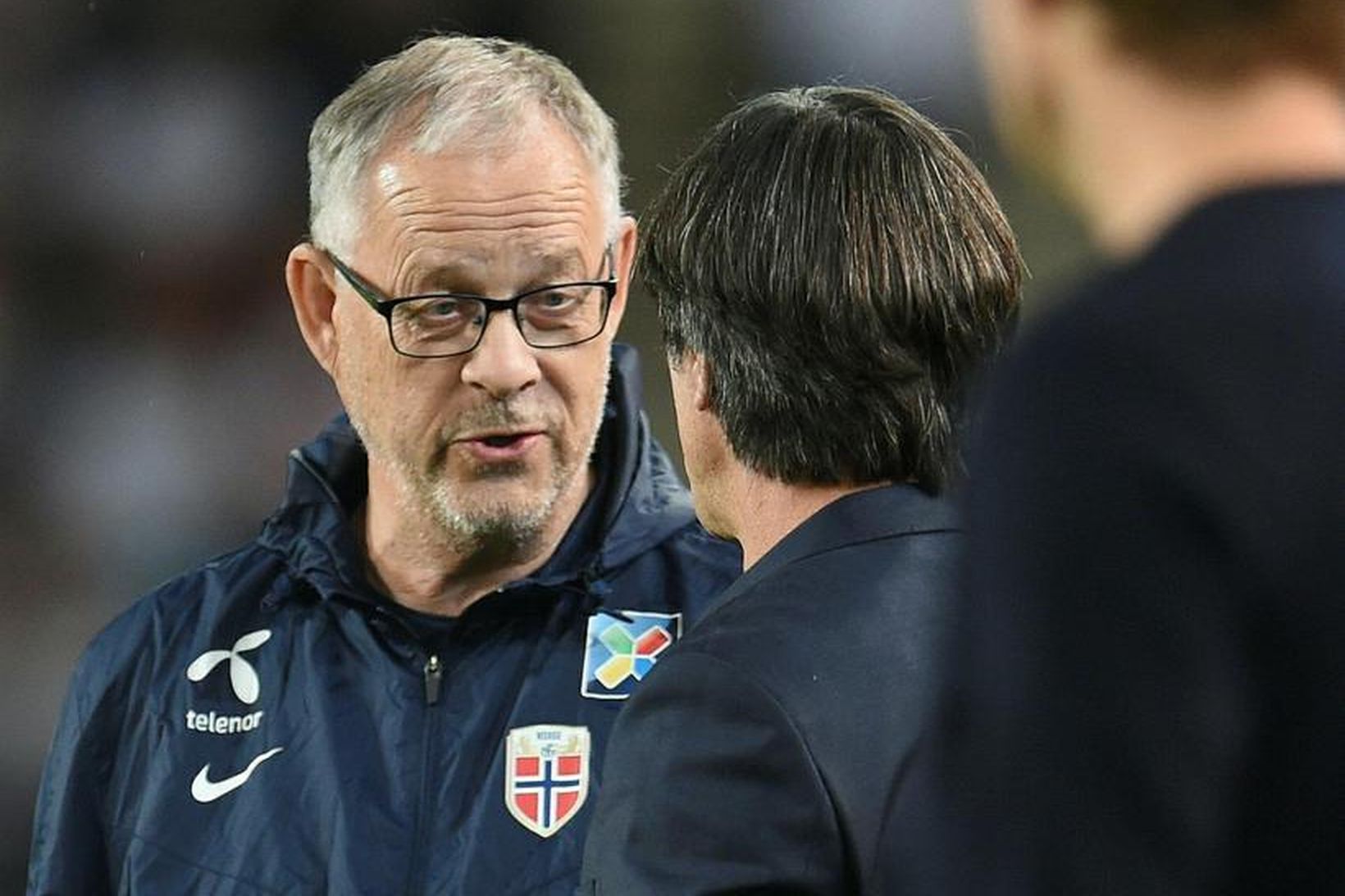 Lars Lagerbäck ræðir við Joachim Löw, landsliðsþjálfara Þýskalands.