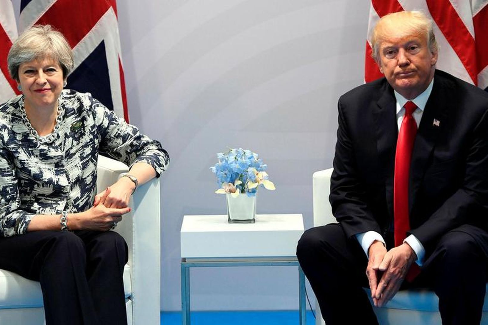 Theresa May og Donald Trump hittust á G20-fundinum í Hamborg …