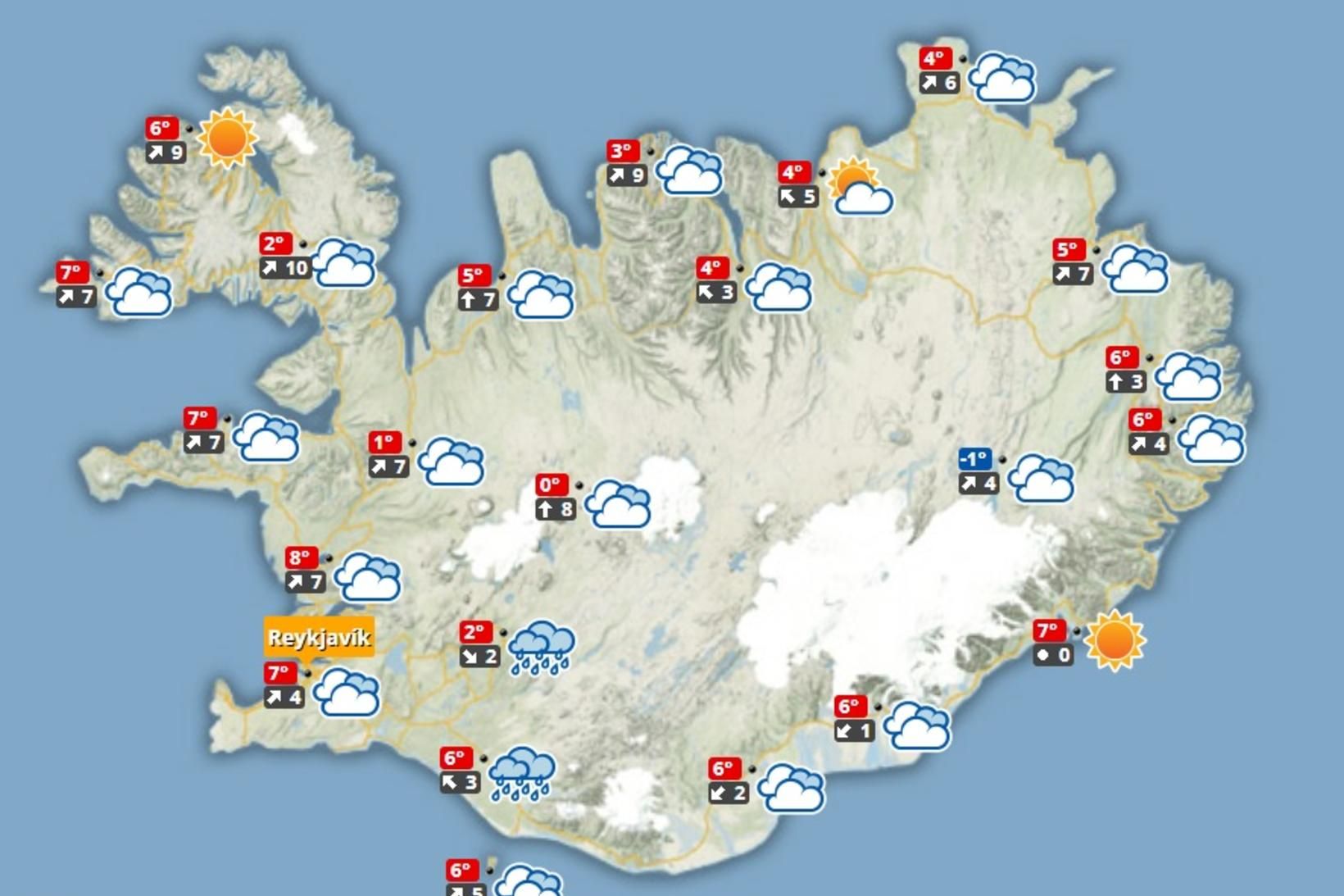 Spákortið klukkan 12 í dag.