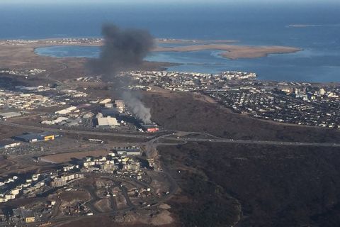 The fire seen from the air at 8.30 this morning.