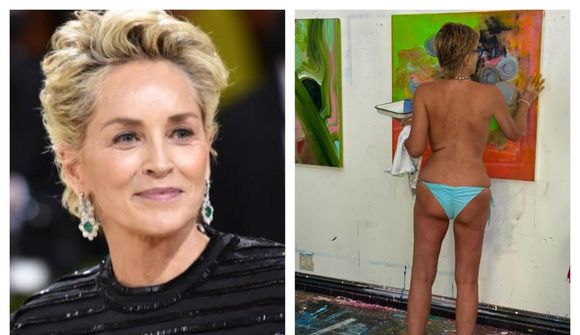 Sharon Stone málar ber að ofan