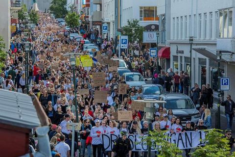 The Reykjavik Slut Walk in 2017 where thousands of people marched for victims of sexual abuse.