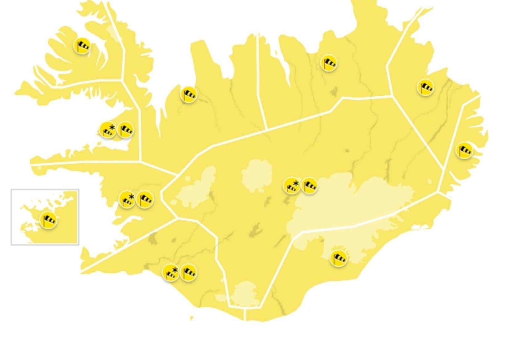 Gul viðvörun verður á landinu öllu á föstudag fram á …