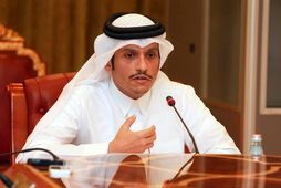 Mohammed bin Abdulrahman al-Thani utanríkisráðherra á blaðamannafundi í Doha.