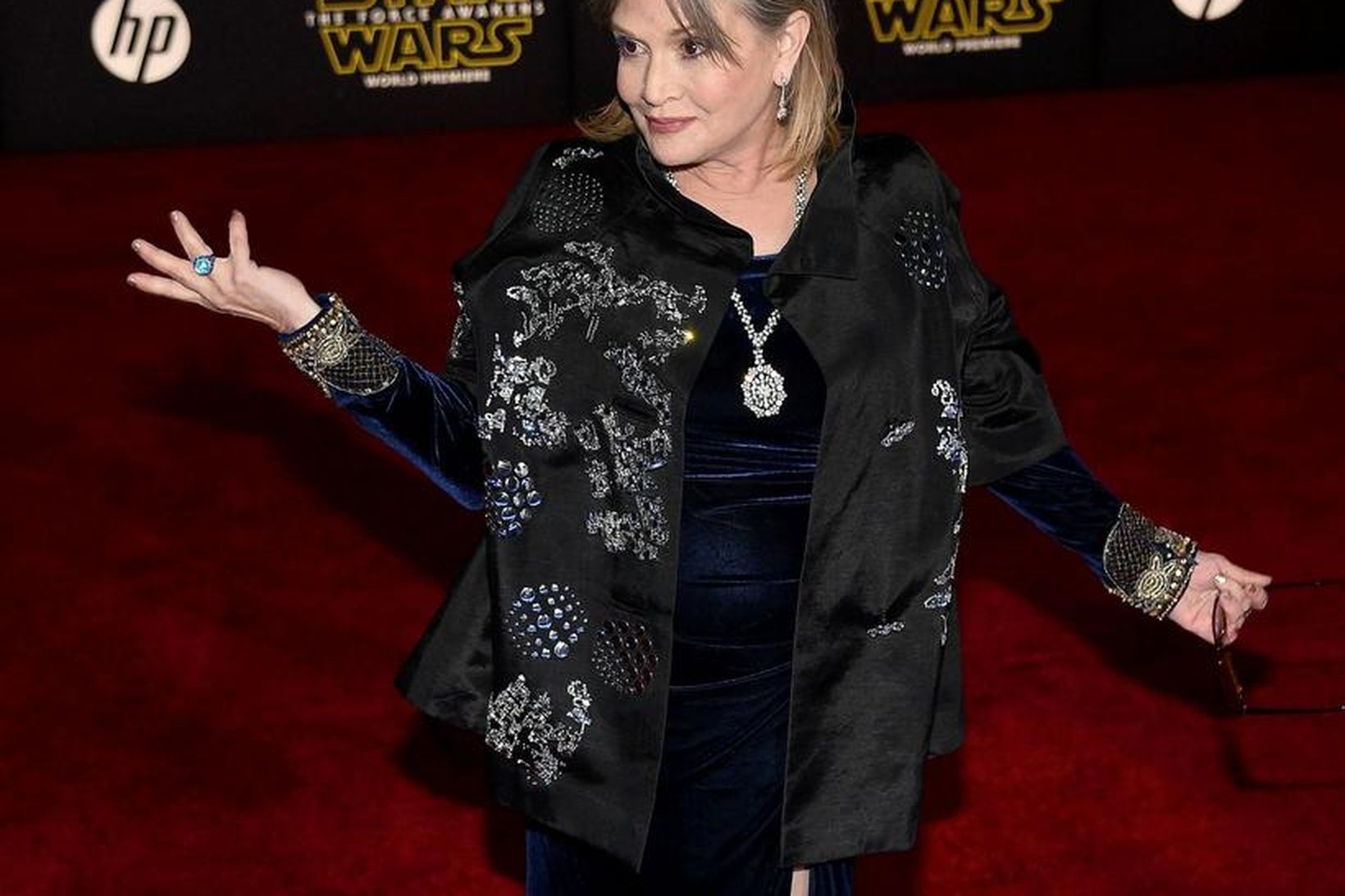 Carrie Fisher á frumsýningu Star Wars:The Force Awakens á síðasta …