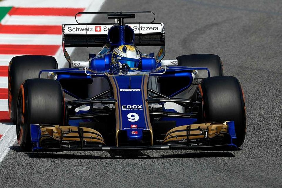 Svíinn Marcus Ericsson hjá Sauber í Barcelona í morgun.