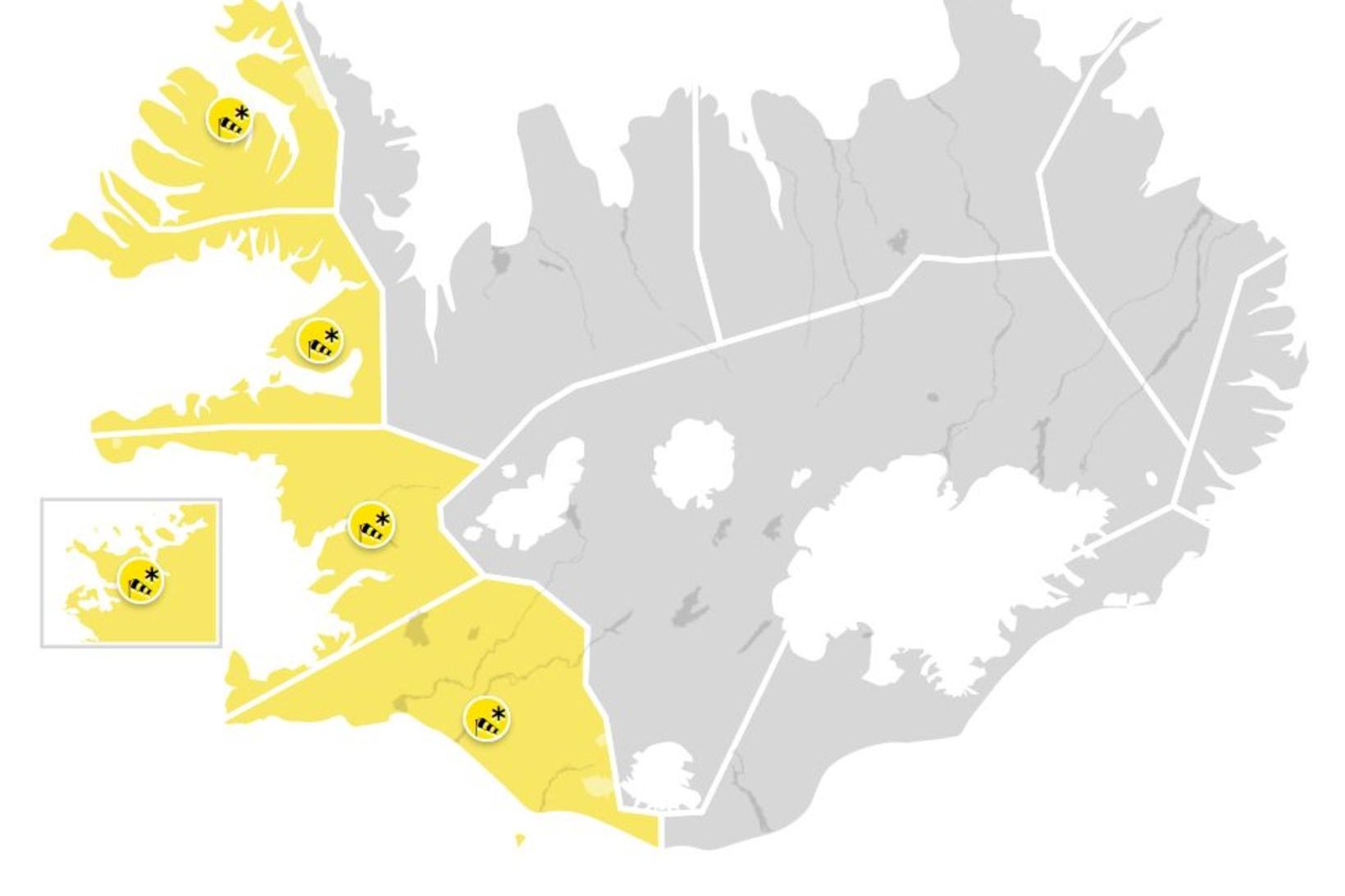 Gul viðvörun hefur þegar tekið gildi á Suðurlandi.