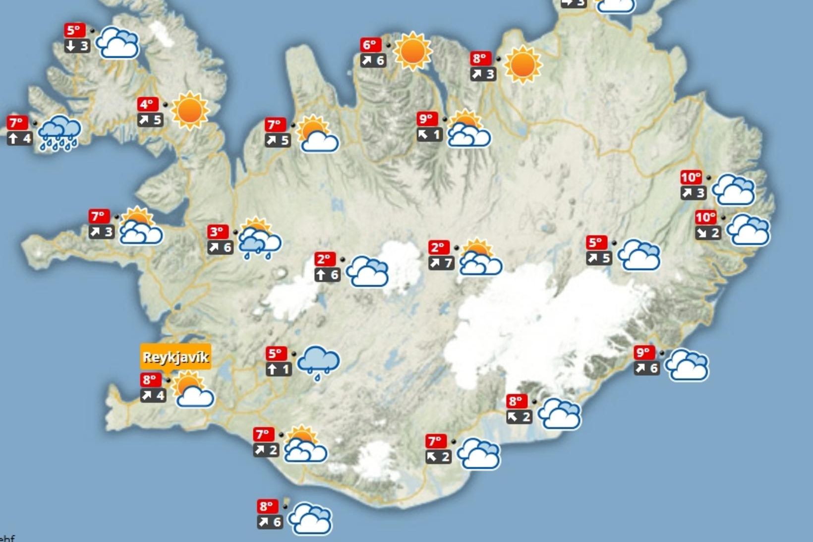Veðurkortið klukkan 12 í dag.