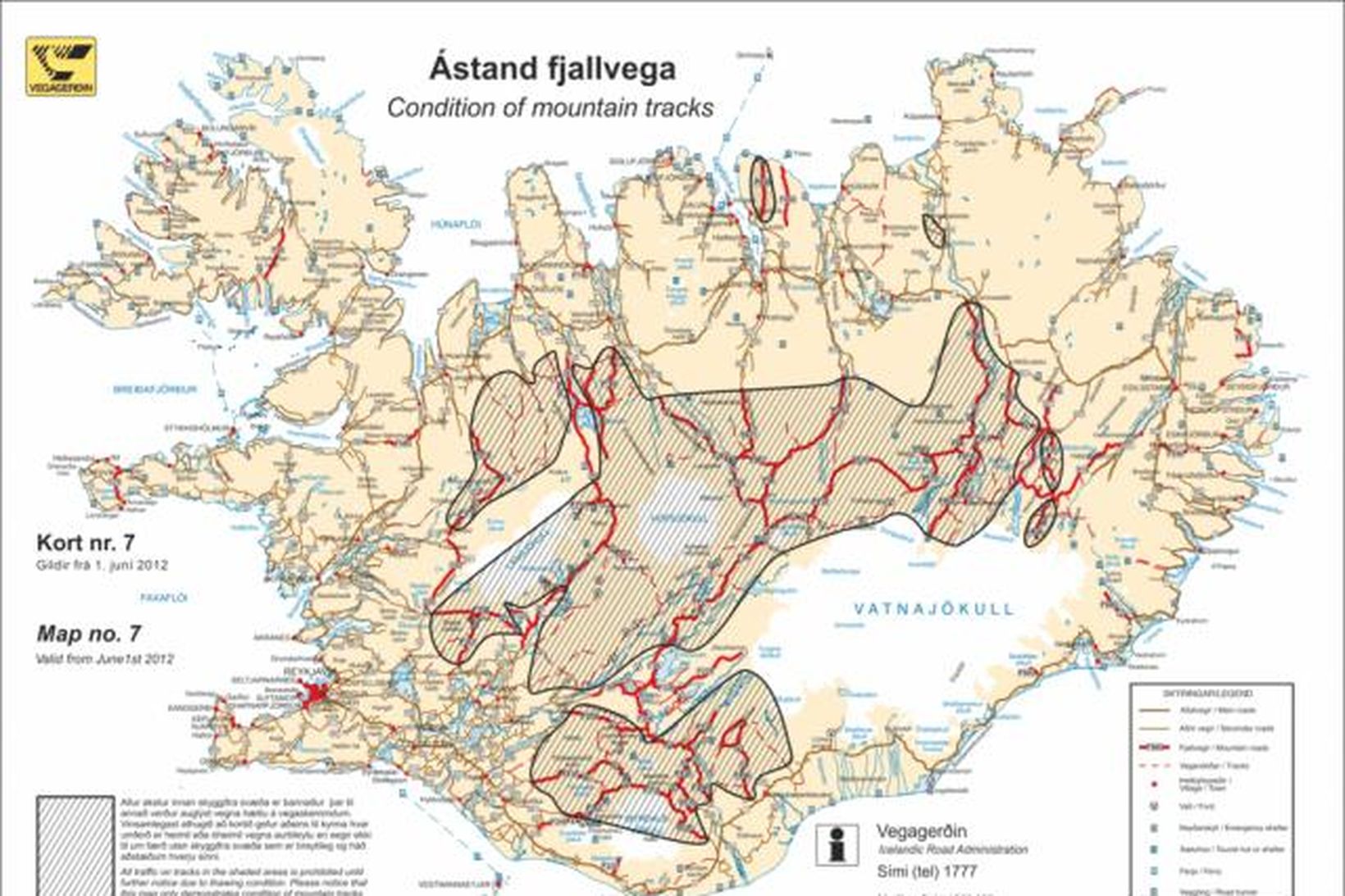 Ástand fjallvega 1. júní 2012. Vegurinn í Landmannalaugar, gegnum Sigöldu, …