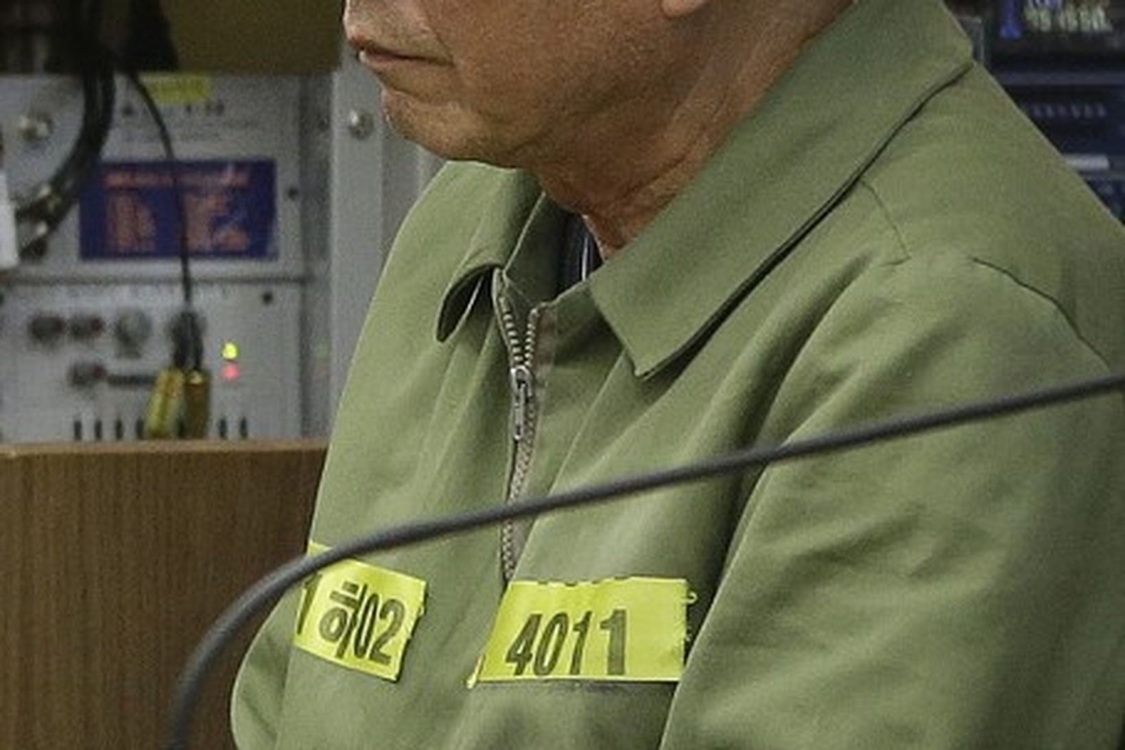Lee Joon-seok, skipstjóri ferjunnar við dómsuppkvaðninguna í dag.