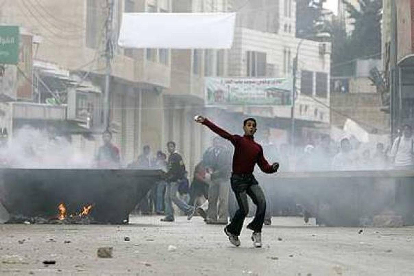 Frá mótmælum í Hebron á Vesturbakkanum í morgun.