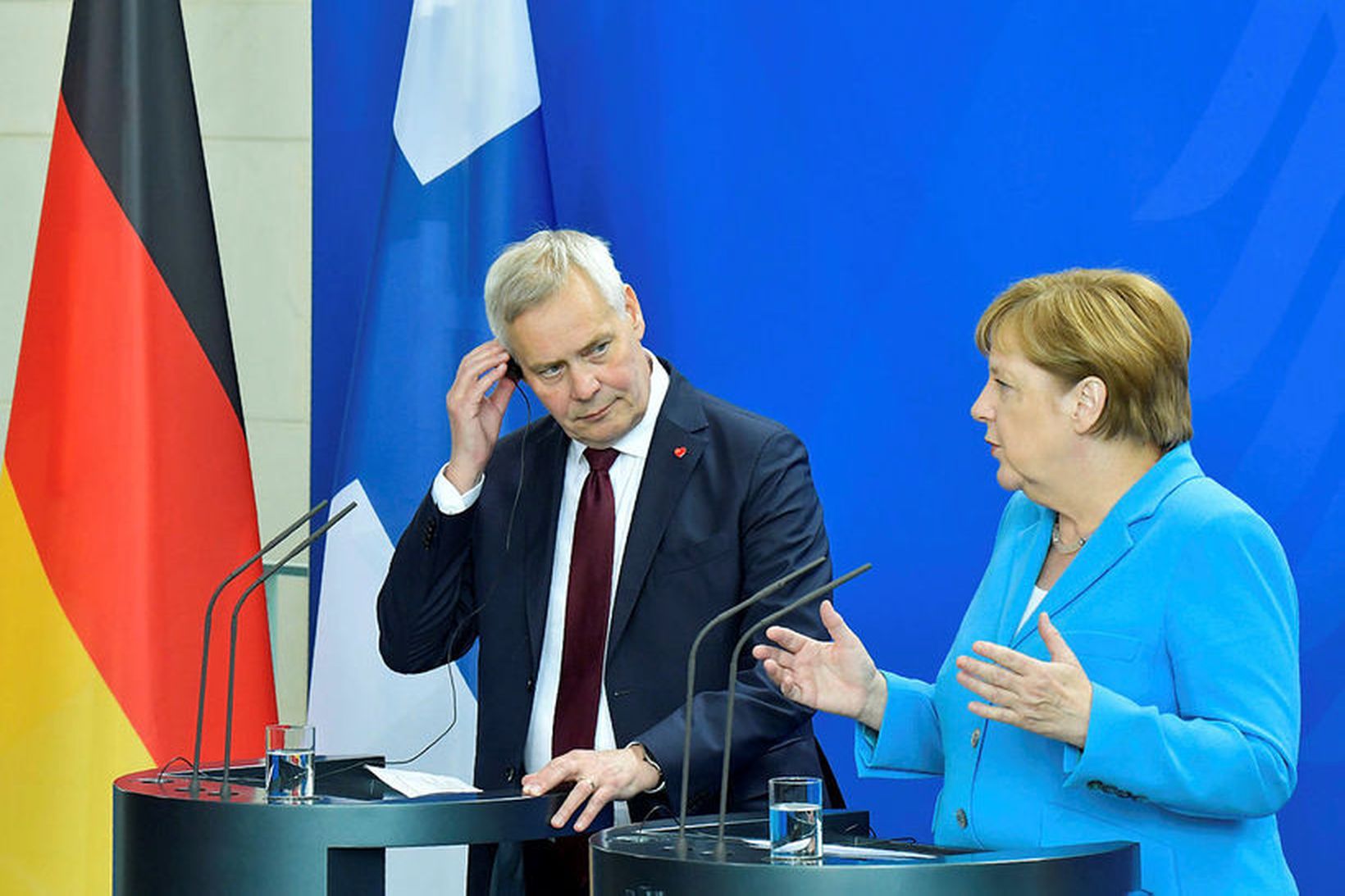 Angela Merkel og Antti Rinne í dag.