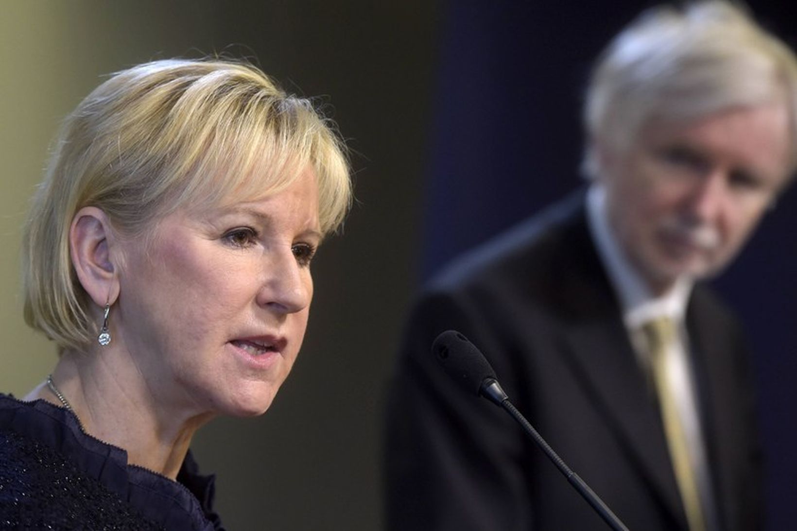 Margot Wallström, utanríksiráðherra Svíþjóðar ásamt finnska starfsbróður sínum Erkki Tuomioja