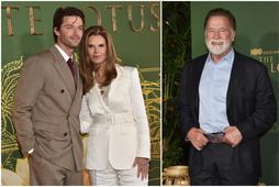 Patrick Schwarzenegger, sem leikur í The White Lotus, ásamt móður sinni Mariu Shriver. Til vinstri …