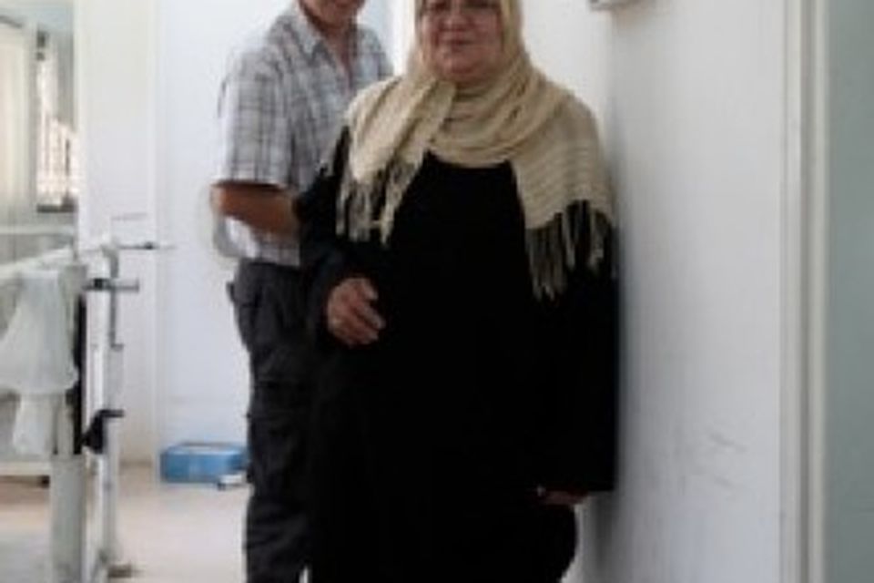 Mariam Said, 56 ára gömul kona sem missti fótinn vegna krabbameins árið 2007, komin á …