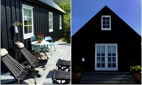 Svartur bústaður til leigu þar sem sólin skín