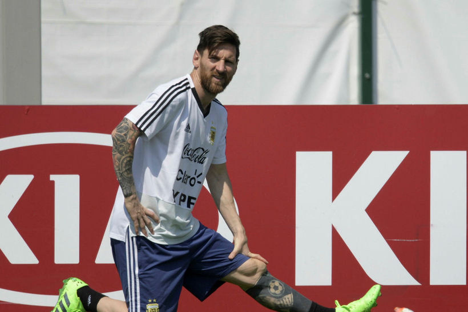 Messi á æfingu með argentínska landsliðinu í dag.