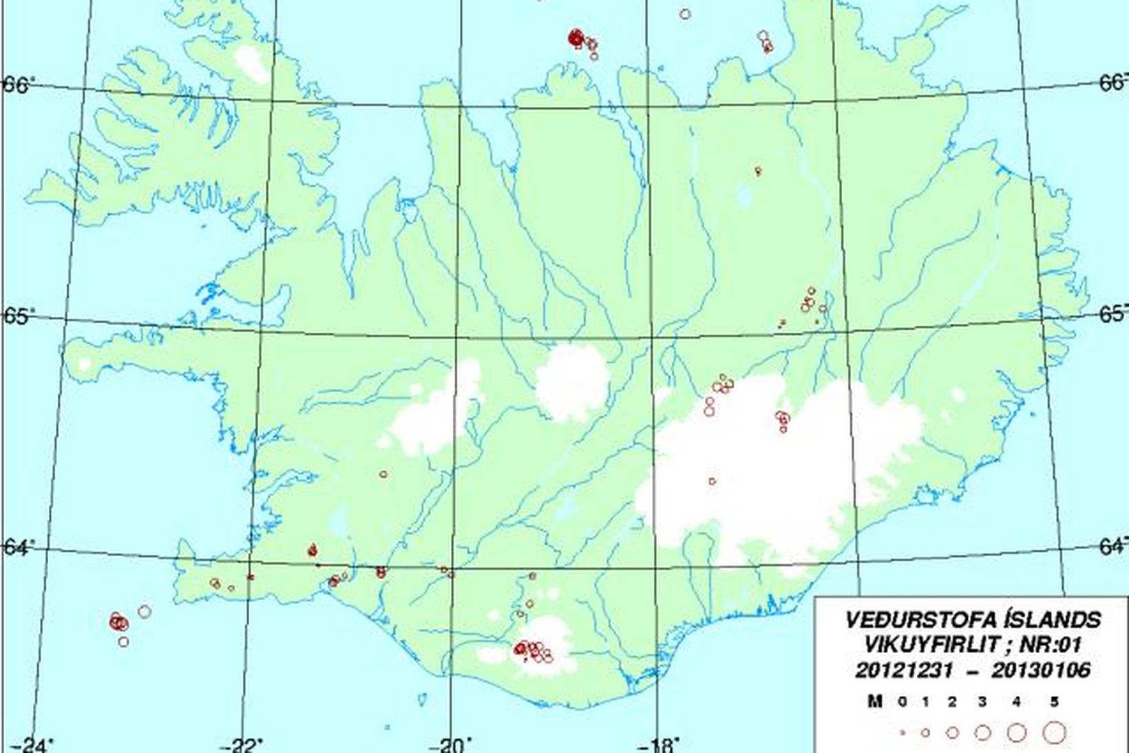 Skjálftavirknin í síðustu viku.