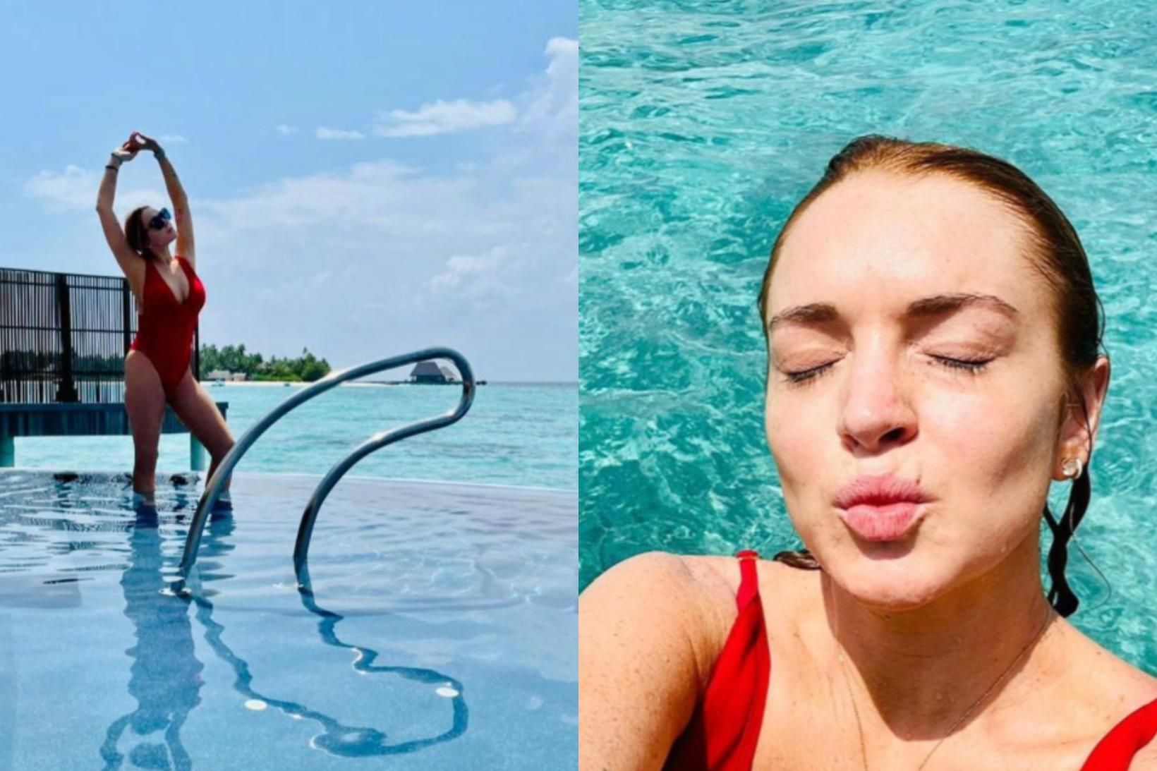 Lindsay Lohan virðist hafa það afskaplega gott á Maldíveyjum um …