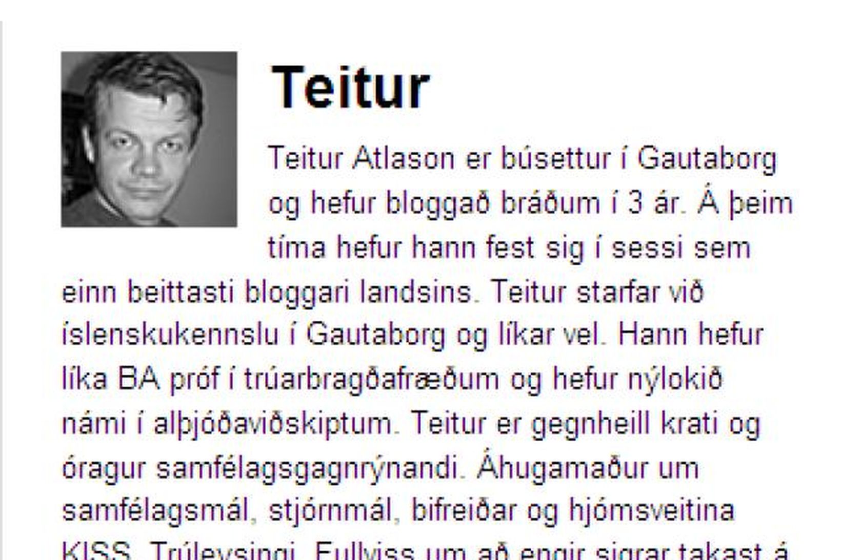 Prófíll Teits á bloggsíðu hans.