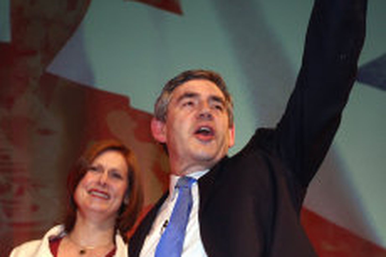 Gordon Brown og Sara, kona hans, á fundinum í dag.