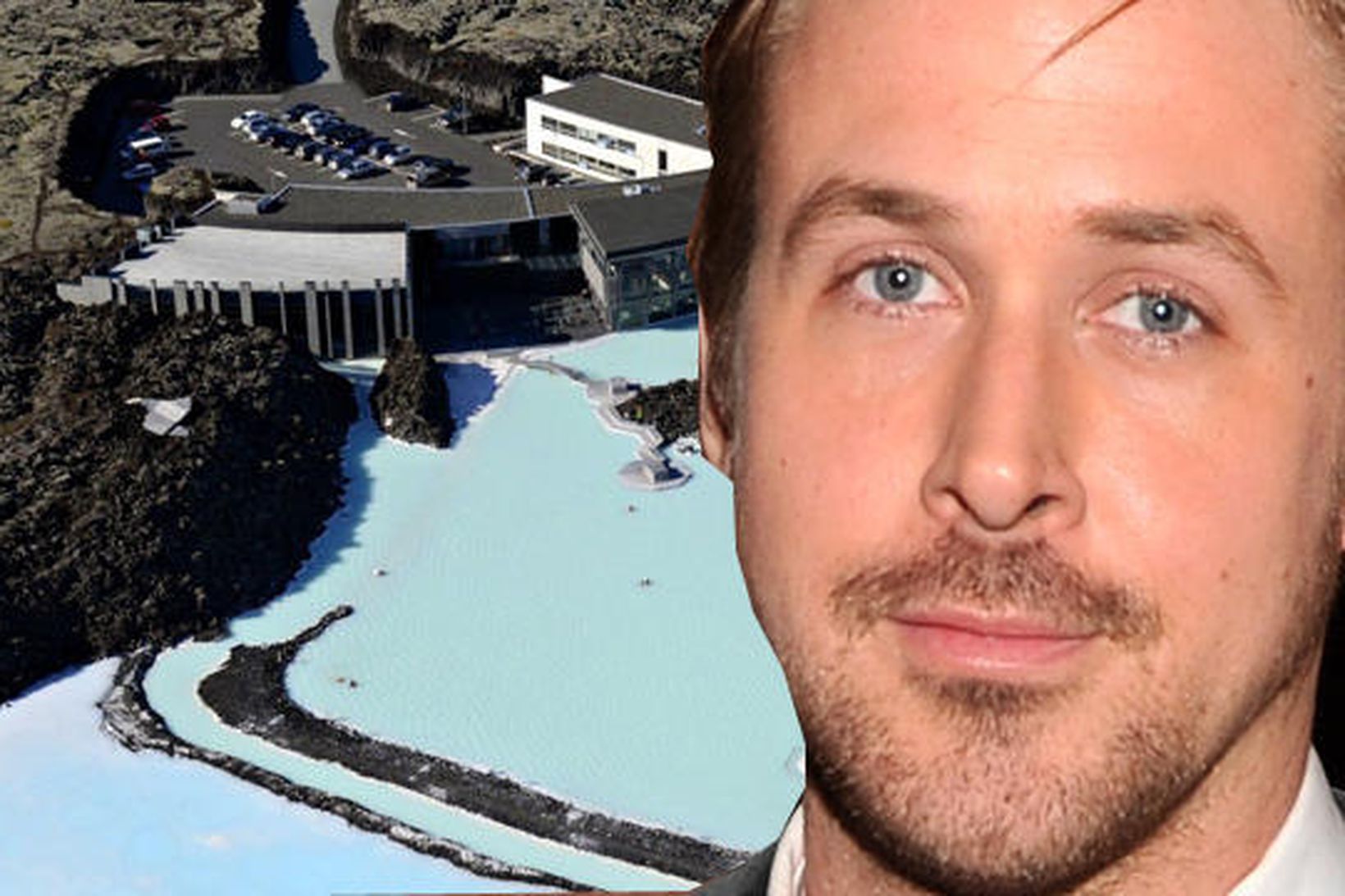 Ryan Gosling fór í Bláa lónið í gær.