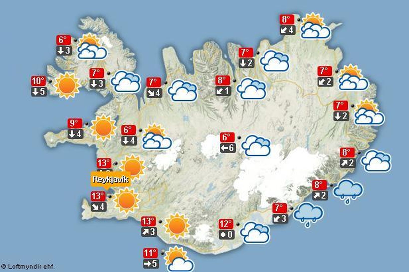 Veðurspáin klukkan 18 í dag.