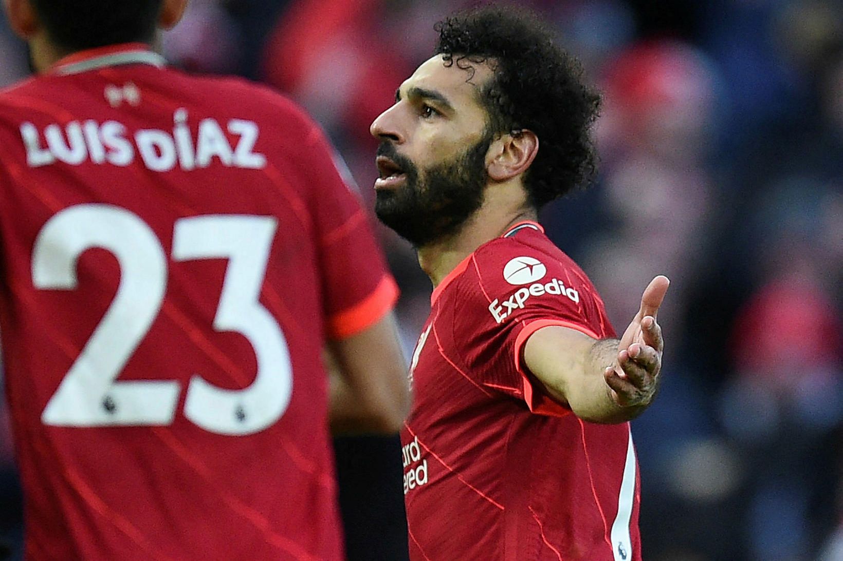 Mohamed Salah fagnar marki sínu.