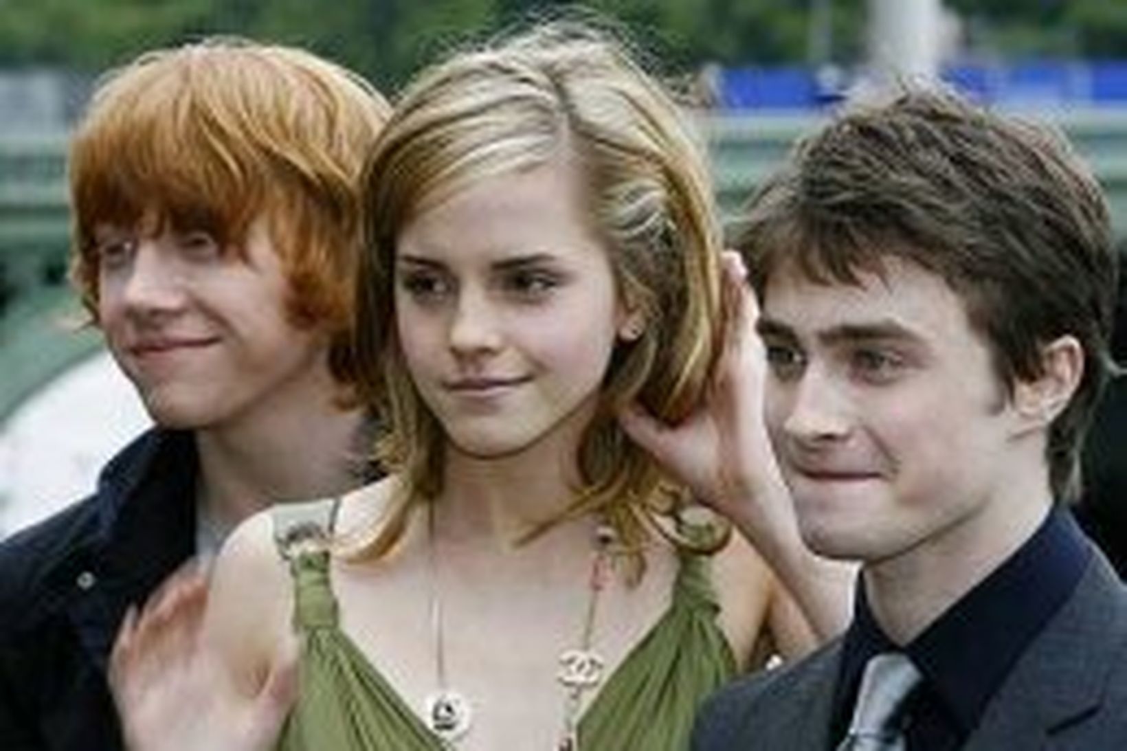 Emma Watson með mótleikurum sínum Rupert Grint og Daniel Radcliffe.