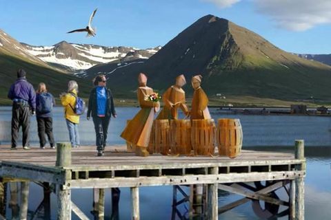 The idea of the artist Arthur Ragnarsson from Siglufjörður forthe monument honoring the "herring girls".