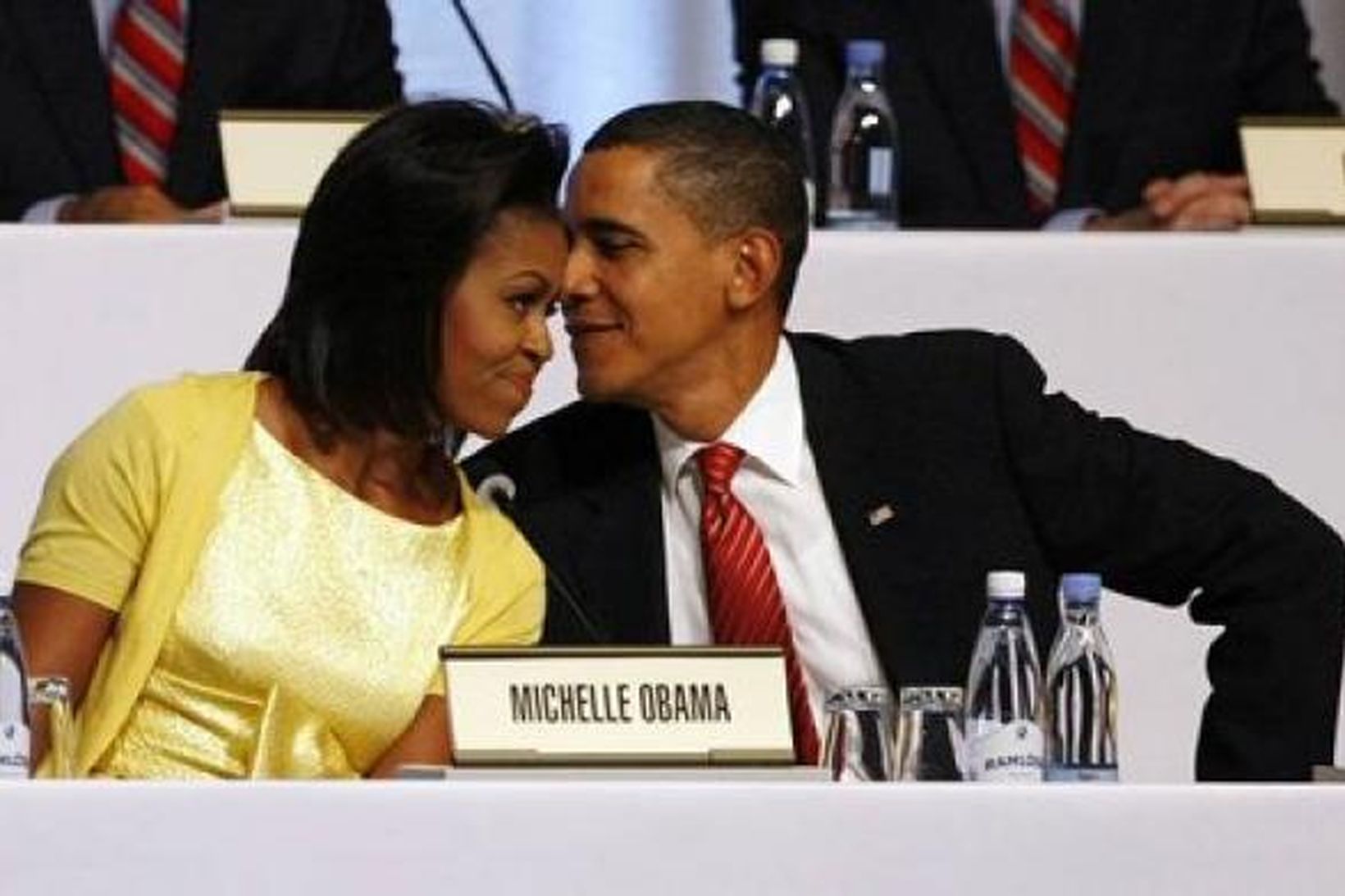 Barack Obama og Michelle Obama í Bella Center í morgun. …