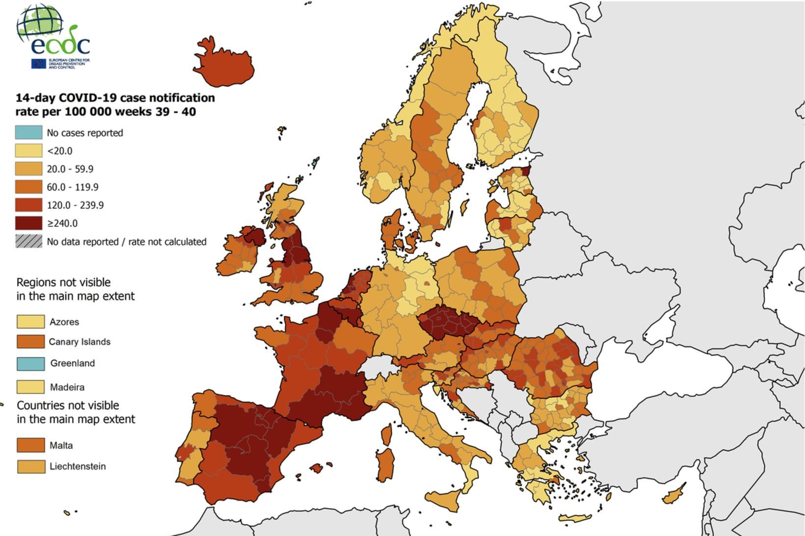 Ísland er nú í sjötta sæti yfir fjölda smita á …