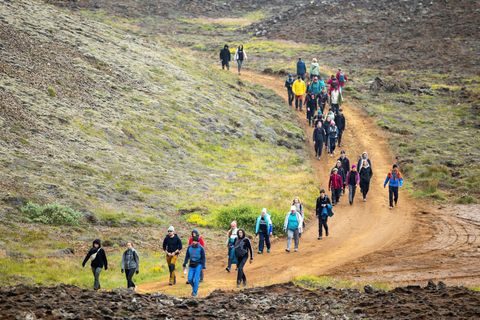 A large number of tourists made their way to the eruption sites yesterday.