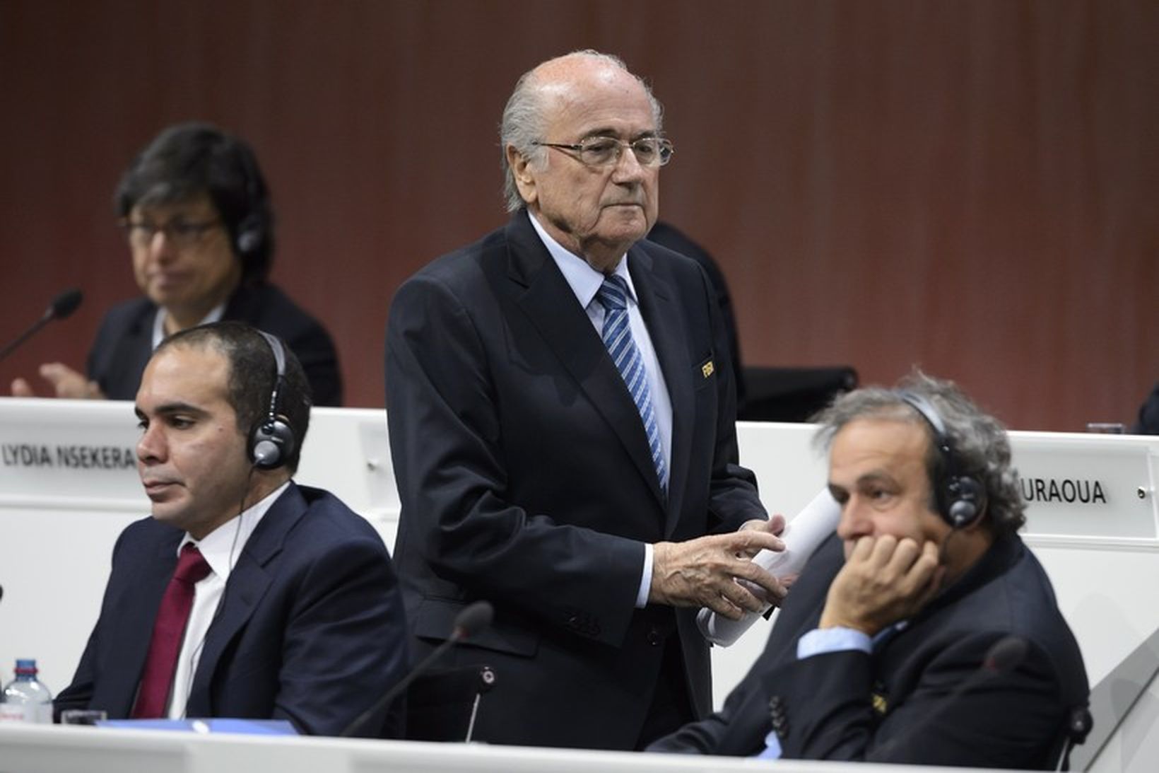 Prince Ali, Sepp Blatter og Michel Platini.