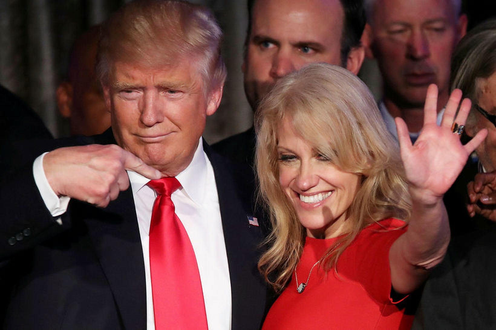 Donald Trump Bandaríkjaforseti með fyrrum kosningastjóra sínum Kellyanne Conway.