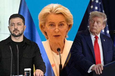 Volodimír Selenskí, Ursula von der Leyen og Donald Trump.
