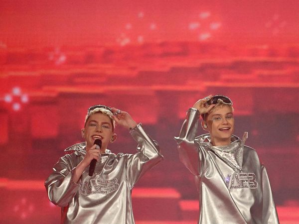Icelandic brothers that called themselves VÆB representing Iceland with the song "Róa" performs during the first semi-final of the Eurovision Song Contest 2025, at the St. Jakobshalle arena in Basel on May 13, 2025.
