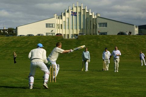 Icelandic cricket players practicing in Hafnarfjörður, Iceland.