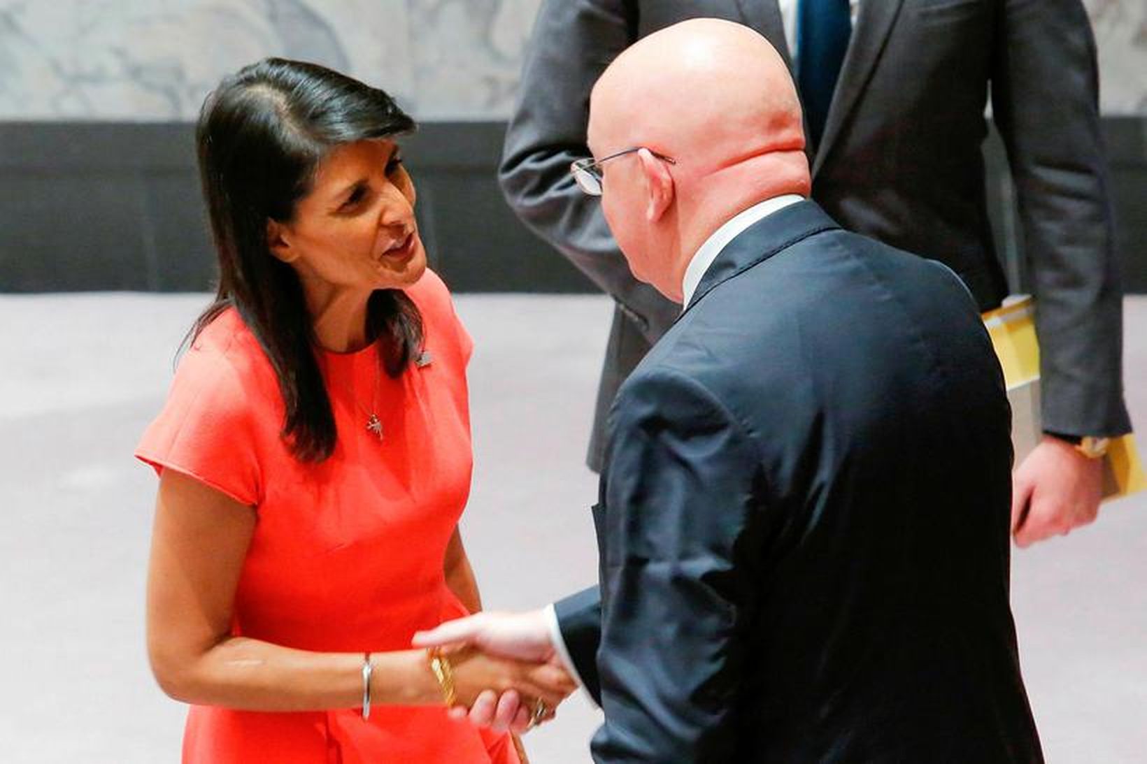 Nikki Haley fulltrúi Bandaríkjanna og Vassilí Alekseevich Nebenzia fulltrúi Rússa …