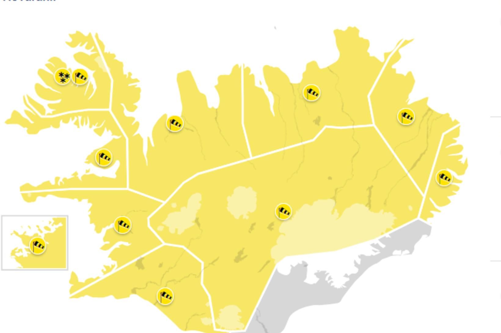 Gul viðvörun tekur gildi klukkan 4 á höfuðborgarsvæðinu í nótt.