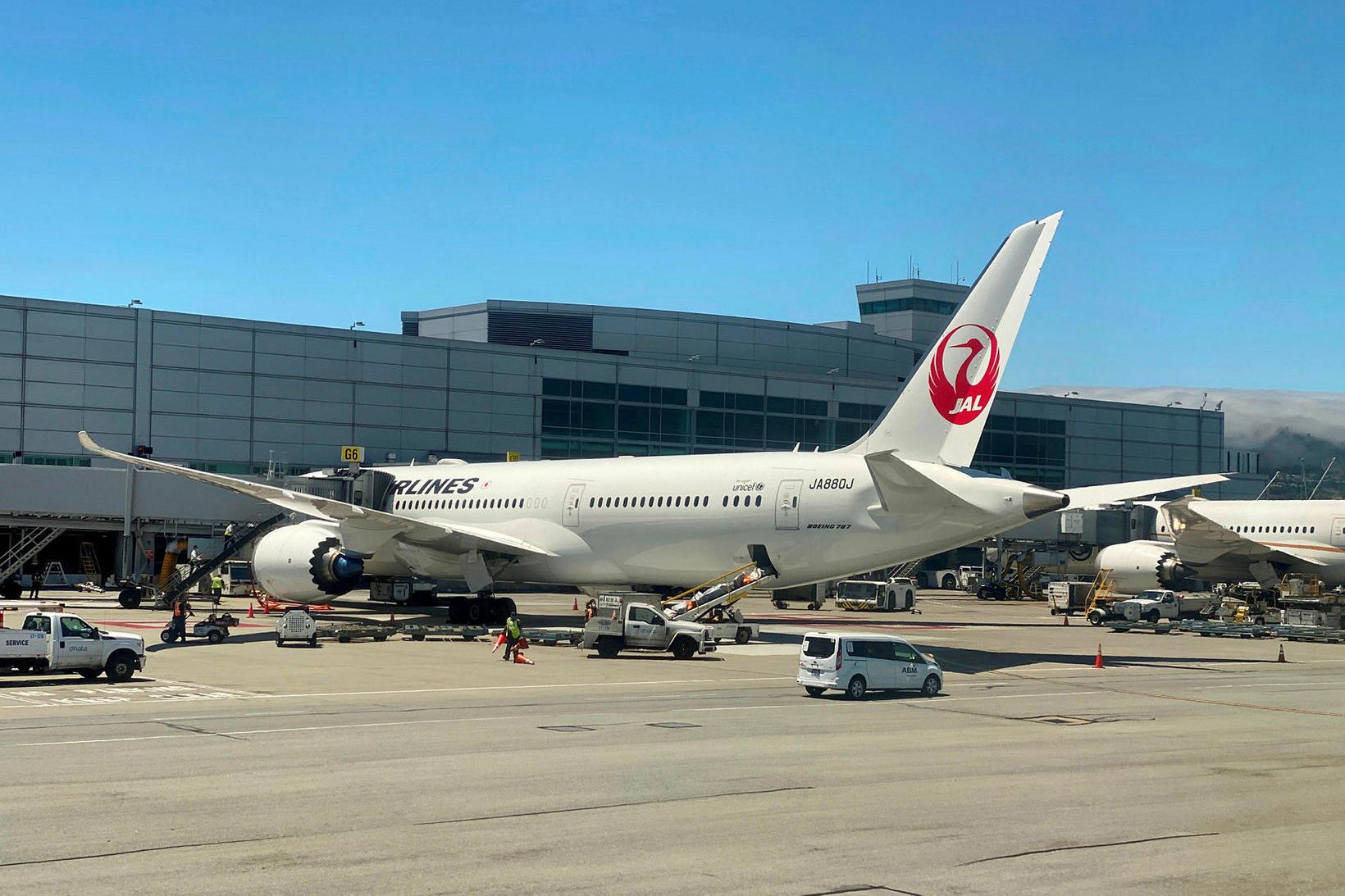 787-þota Japan Airlines á flugvellinum í San Francisco.