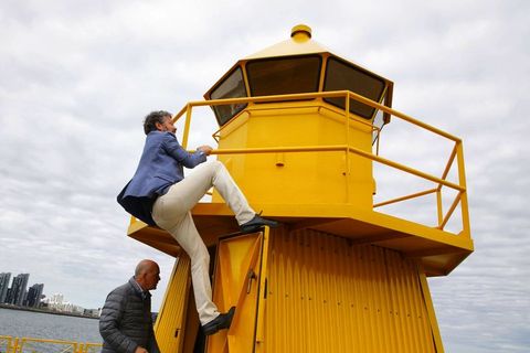 Dagur B. Eggertsson, climbing to the top of the lighthouse.
