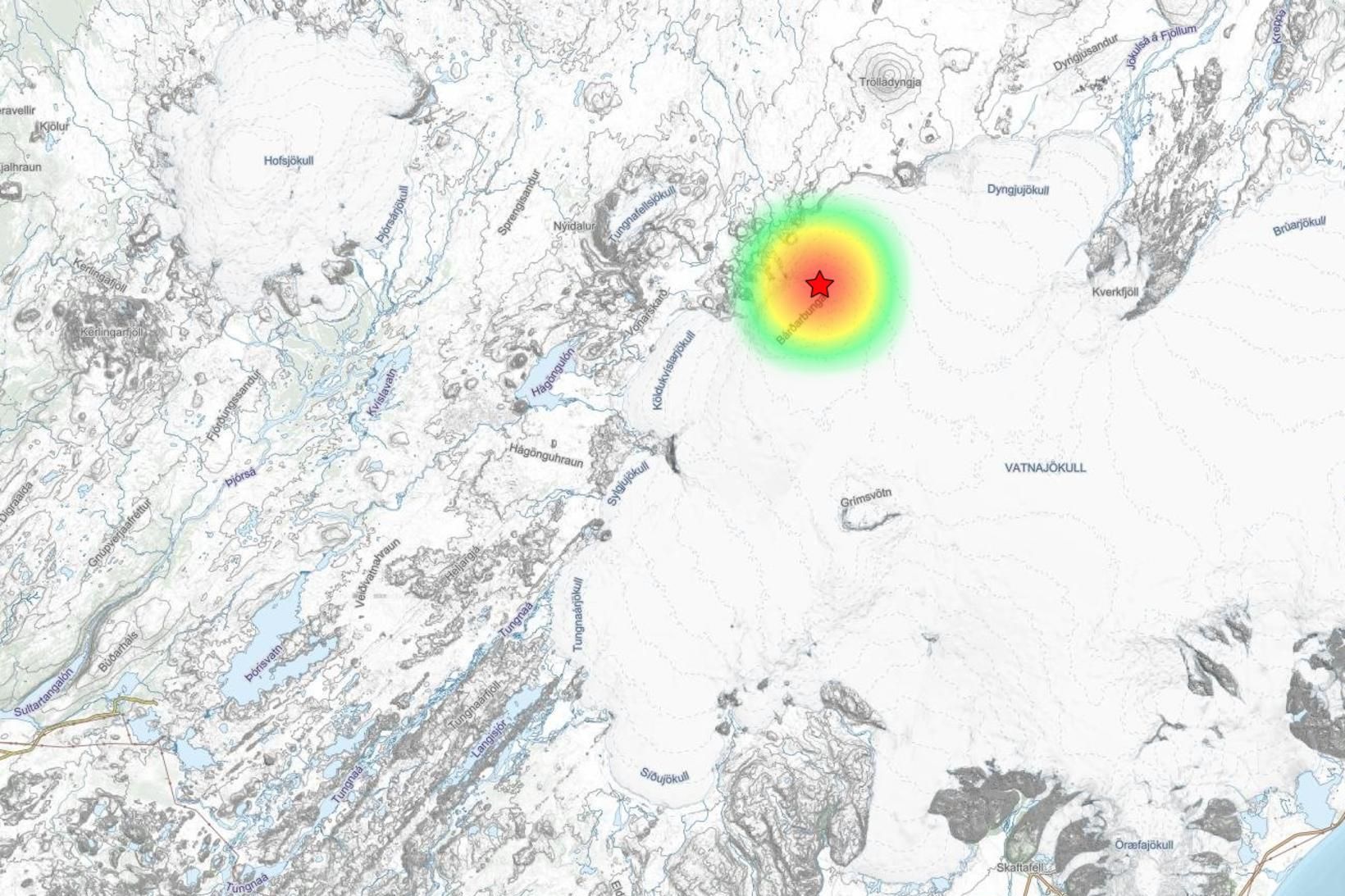 Skjálftinn varð í Bárðarbungu rétt fyrir klukkan 13.