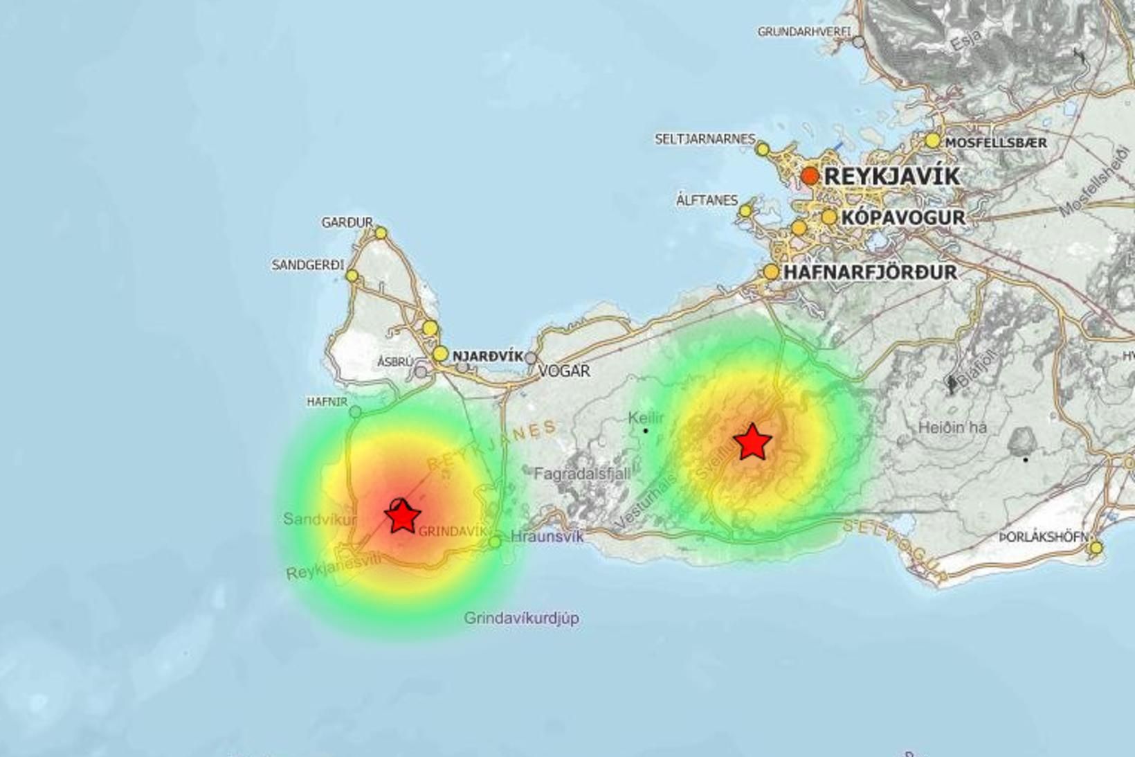 Tveir skjálftar mældust yfir þremur að stærð. Annar átti eftir …