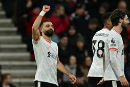 Mohamed Salah skoraði bæði mörk Liverpool í sigrinum gegn Bournemouth um helgina.