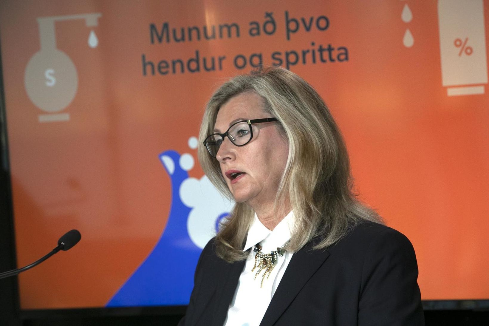 Alma Möller á upplýsingafundi í dag.