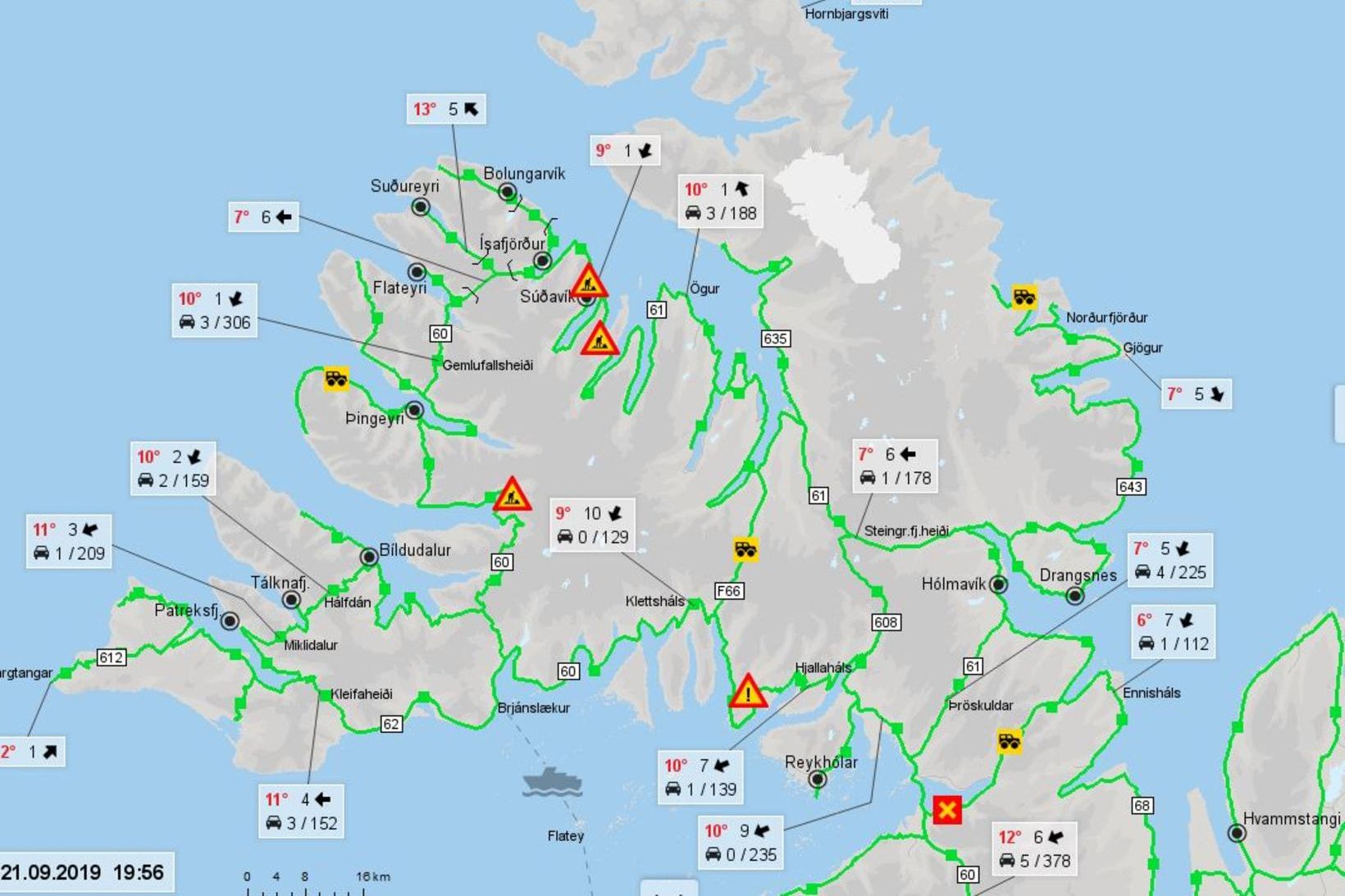 Lokunin er merkt með gulu X, neðarlega á myndinni.